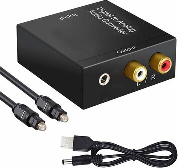 Digitale optische coaxiale Toslink naar analoge RCA Audio Converter -Digitale naar Analoog audioconverter toslink- Zwart