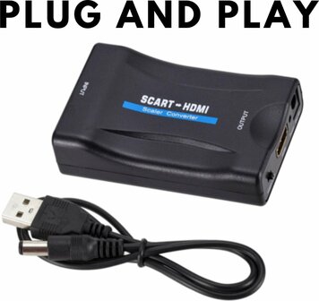 Scart naar HDMI Adapter - Full HD - 720P / 1080P - Plug &amp; Play - Scart Schakelaar - Zwart