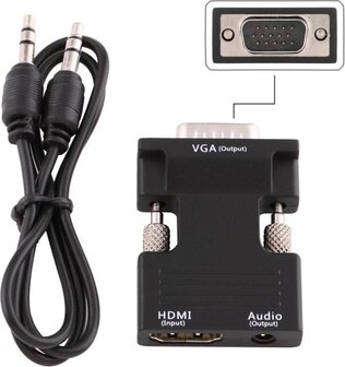 HDMI Female naar VGA Male Converter met audio-uitgangsadapter voor projector, monitor, tv-sets (zwart)