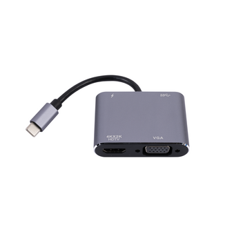 AM-IP&reg; 4K USB-C Hub/Adapter - Grijs - USB-C, HDMI, VGA, USB3.0