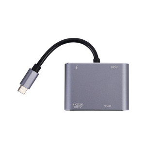 AM-IP&reg; 4K USB-C Hub/Adapter - Grijs - USB-C, HDMI, VGA, USB3.0
