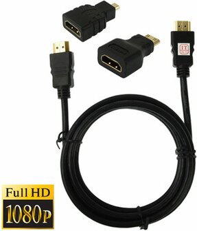 HDMI kabel (1,5M) + HDMI to mini hdmi adapter + HDMI to Micro hdmi adaptor