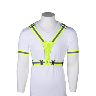 Reflecterend LED Hardloophesje &ndash; Oplaadbaar via USB &ndash; Inclusief 2 Armbanden &ndash; Verstelbaar &amp; Waterbestendig &ndash; Veiligheidsharnas voor Fietsers, Wandelaars &amp; Hardlopers