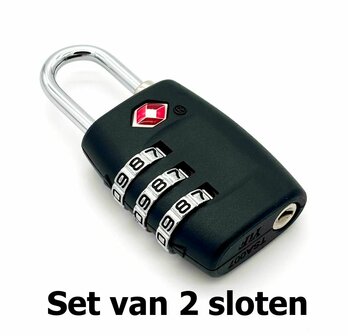 Set van 2 TSA Cijfersloten &ndash; 3-Cijferig &ndash; Voor Koffers &amp; Reizen &ndash; Zwart