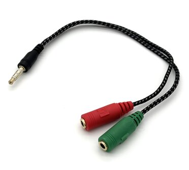 3.5mm Splitterkabel &ndash; 1x Male naar 2x Female &ndash; Audio &amp; Microfoon &ndash; 0.12 Meter &ndash; Zwart
