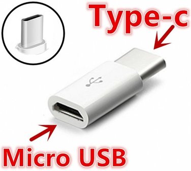 USB verloop-stekker / adapter Female micro USB naar Male USB type C 3.1, wit of zwart
