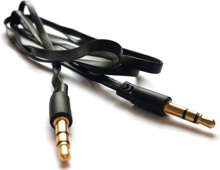 Aux Audio Kabel 3.5 Zwart 1 Meter Plat AM-IP