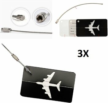 3x Aluminium Bagagelabel - Kofferlabel / Adres Label Voor Koffer Tas &amp; Bagage - Zwart