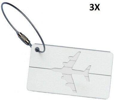 3x Aluminium Bagagelabel - Kofferlabel / Adres Label Voor Koffer Tas &amp; Bagage - Zilverkleurig