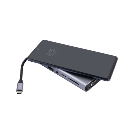 USB-C HUB Docking Station - 5 USB 3.0 Poorten-HDMI-RJ45-VGA-Micro SD-TF-3,5 Audio-USB-C Aansluiting-15W Draadloos Opladen