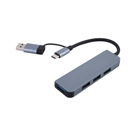 AM-IP® USB-C Adapter 4 Poorten | Supersnel Laden | Grijs | BC1.2