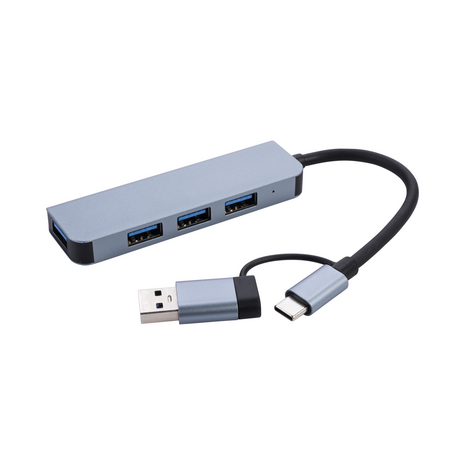 AM-IP® USB-C Adapter 4 Poorten | Supersnel Laden | Grijs | BC1.2