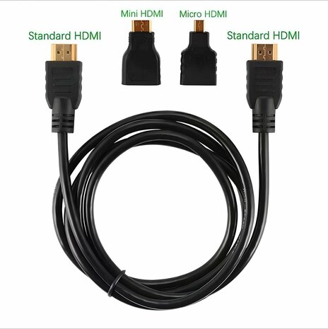 HDMI kabel (1,5M) + HDMI to mini hdmi adapter + HDMI to Micro hdmi adaptor