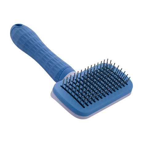 Zelfreinigende Honden- & Kattenborstel – Slicker Ontklitborstel met Drukknop – Anti-Klit Vachtverzorging – Borstel tegen Verharen – Ergonomisch – Voor Lang- & Korthaar – Blauw