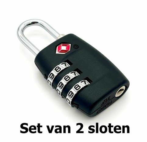Set van 2 TSA Cijfersloten – 3-Cijferig – Voor Koffers & Reizen – Zwart