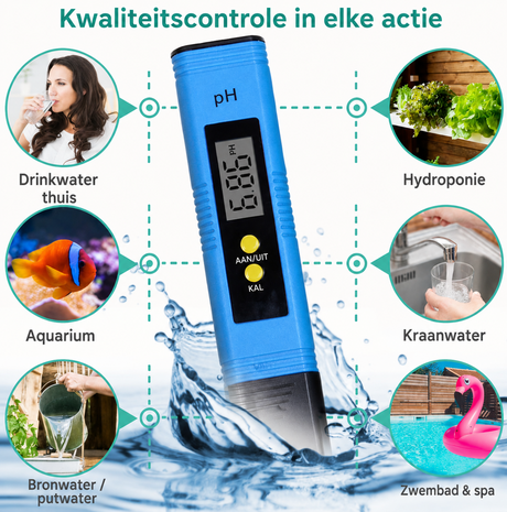 Digitale pH Meter &ndash; Water Tester &ndash; Inclusief Kalibratiepoeders & Batterijen &ndash; Geschikt voor Zwembad, Aquarium, Jacuzzi en Vijver