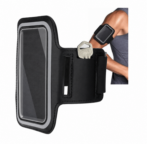Telefoonhouder Hardlopen - Hardloop Armband voor Telefoon - Universele Sportarmband met Touchscreen, Sleutelvak & Reflecterende Strip - Zwart